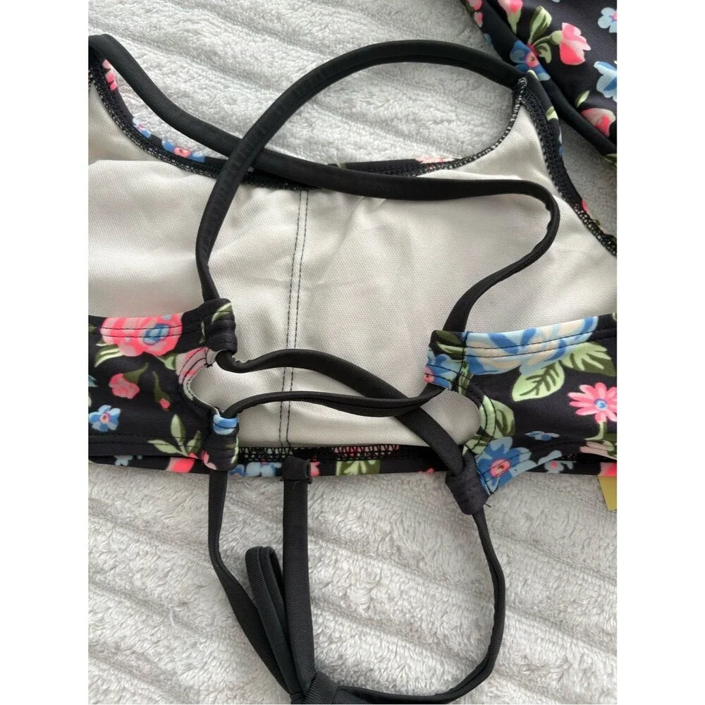 Art Class Girls Floral 2-Piece Swimsuit Size L 10/12 NWT UPF 50+ Crisscross Back